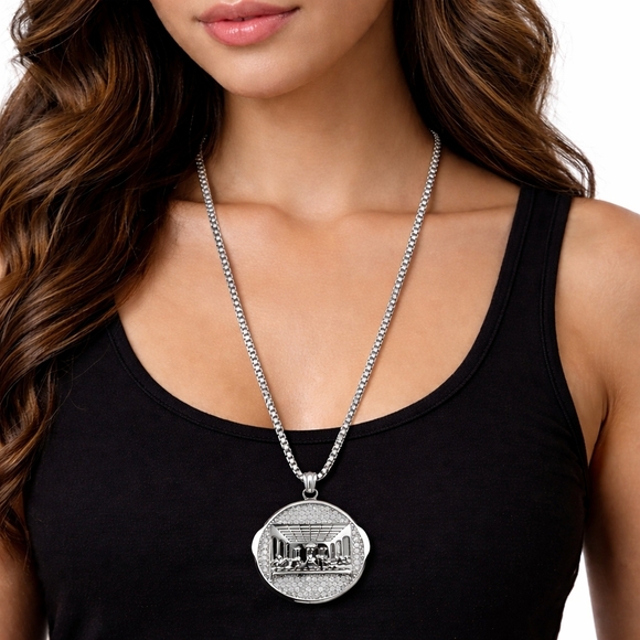 🚨 ZAY SOS🚨 Last Supper Necklace Or Basketball All With 34” Box Chain NWT - Picture 13 of 14